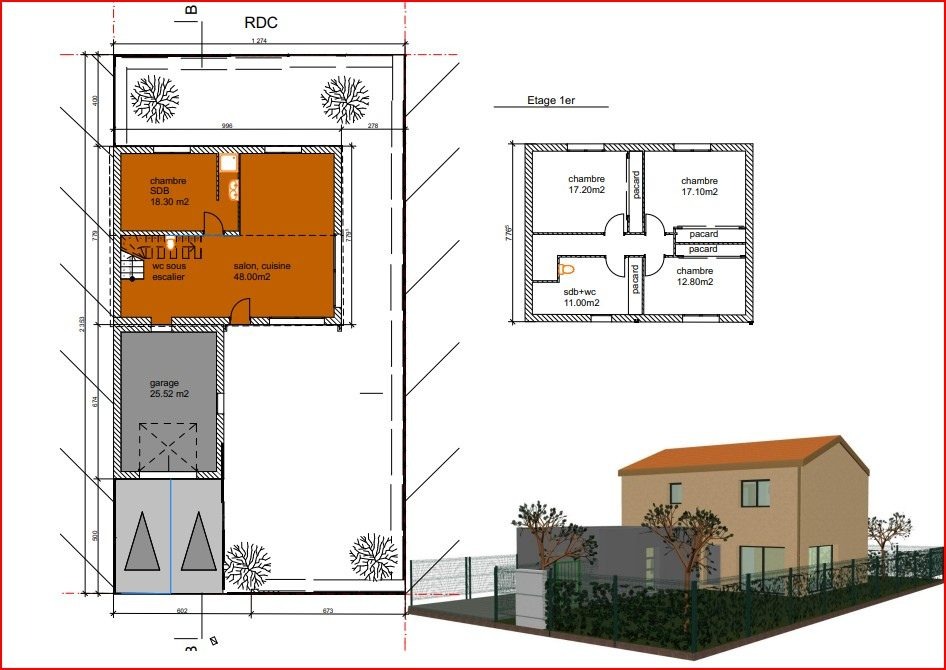 Plan de maison avec élévation